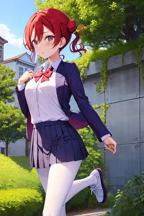 yoneme_mei, 1girl, solo, <lora:yoneme_mei_v1:1>, short hair,
masterpiece, best quality, highres, shinjou akane, 1girl, solo, pantyhose, shirt, bow, skirt, purple jacket, jacket, white shirt, shoes, long sleeves, black skirt, collared shirt, black pantyhose, open clothes, bowtie, purple bow, breasts, bangs, pleated skirt, off shoulder, open jacket, sleeves past wrists, purple bowtie, sneakers, miniskirt, outdoors, building, walking, hand in pocket,