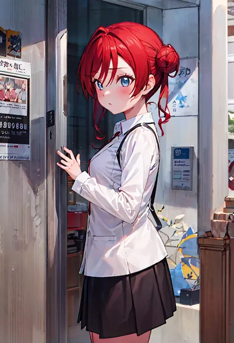 yoneme_mei,  1girl, solo,   
(8k, RAW photo, best quality, masterpiece:1.2)
masterpiece, best quality, ultra-detailed, 1girl, white shirt, pleated skirt, standing, outdoors <lora:yoneme_mei_v1:1>, short hair,