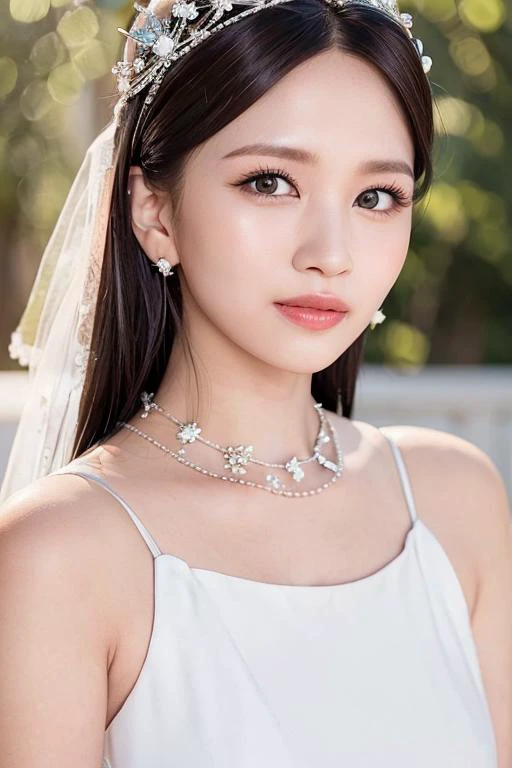 1girl,photo of mntwmina,((gorgeous wedding dress:1.2)),earrings,best quality,(detailed face:1.4),(looking at viewer:1.4),shiny skin,smile,beautiful city background,best wallpaper,(sun lighting:1.2),((random perspective)),low angle,upper body, <lora:minamina-000005:0.7>