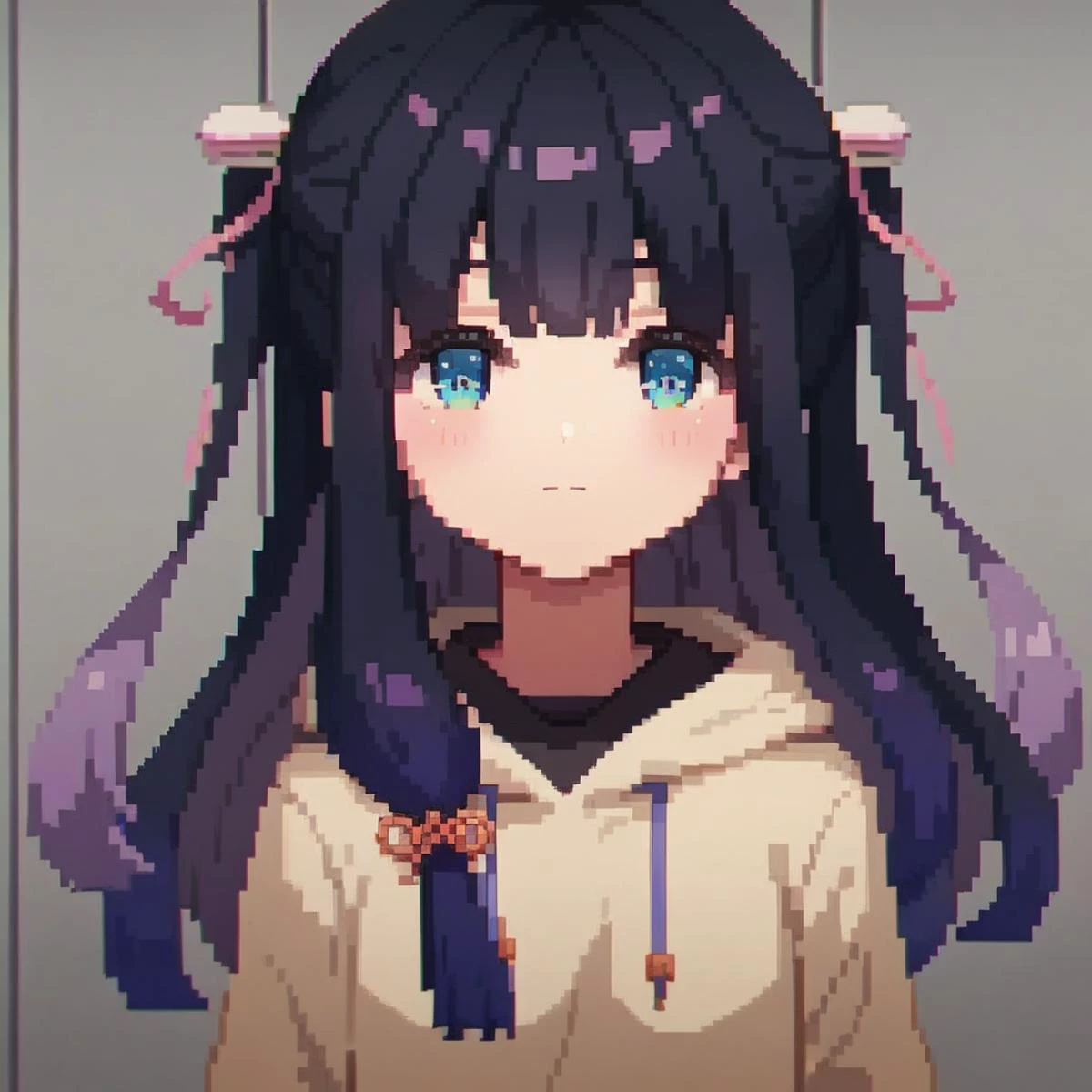 score_9, score_8_up, score_7_up, <lora:h41k4_epoch_10:1> h41k4,1girl,solo, <lora:pixel:1> pixelart,pixel, black hair, purple hair, multicolored hair