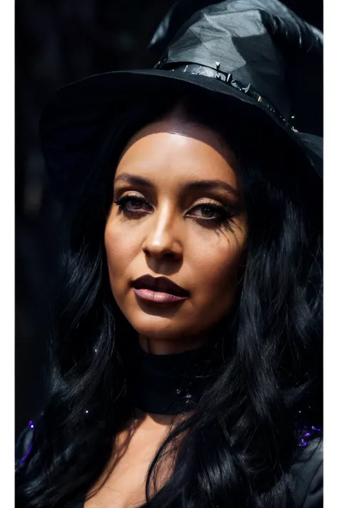 photo of ade as a witch, (black witch outfit), fall season background, fine-face, realistic shaded perfect face, fine details. Realistic shaded lighting poster by Ilya Kuvshinov katsuhiro, magali villeneuve, artgerm, Jeremy Lipkin and Michael Garmash, Rob Rey and Kentarõ Miura style, trendin,<lora:AlexaDemie-RealVision-V1.0:1>