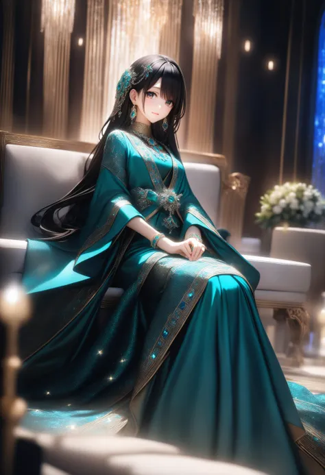 1girl, portrait, elegant harem woman, clothed in traditional Islamic attire,
adorned with shimmering jewels, emerald necklace, ruby earrings, sapphire bracelets,
gems glistening brightly as they catch the light,
luxurious fabrics, intricate patterns, vibrant colors,
sitting gracefully in an opulent room with reflective surfaces enhancing the gem's sparkle,
ambient lighting creating a radiant glow on the jewels,
soft and warm light accentuating the brilliance of each gemstone,
refined beauty, culturally authentic, serene expression,
background of a lavish palace, majestic and peaceful atmosphere,
celebrating the splendor and sparkle of the jewels in a sophisticated manner
,depth of field, professional lighting, photorealistic texture,looking at viewer, best quality, masterpiece<lora:PVC_X2:0.8> <lora:neg4all_bdsqlsz_xl_V7:0.7> <lora:sdxl2-flat2-512b:-0.5>,(close-up to the girl's face:1.3)