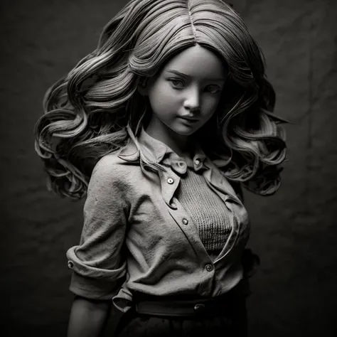 a boy, Gray clay style,(masterpiece, top quality, best quality, woman in monochromatic light, <lora:GrayClay_V1.5.5:0.9>
