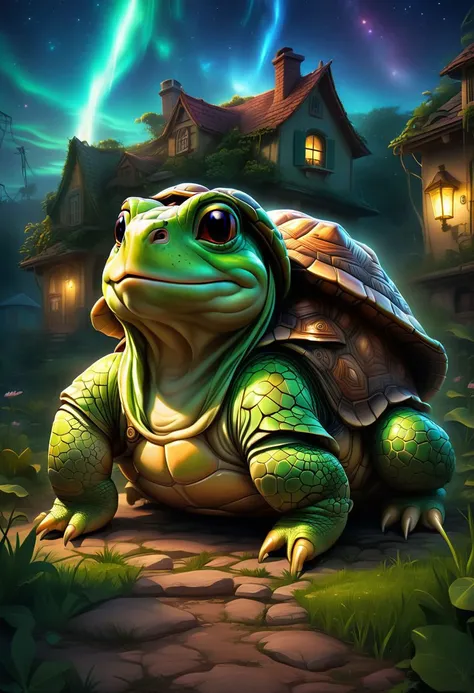 (masterpiece:1.2), (best quality,:1.2), 8k, HDR, ultra detailed, ((photorealistic)), professional light, cinematic lighting,ambient lighting,OverallDetail, 
While one night he was taking a walk,
the old tortoise took a longer step
of his leg and fell down
with the house turned upside down.
A toad screamed:  You fool!
These are escapades that cost your life..."
 I know,  she replied,  but before he died,
I see the stars."