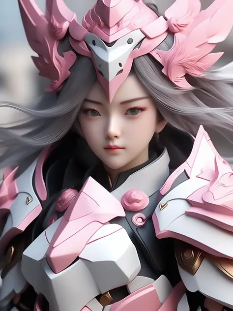 Beautiful girl warrior anime, nyx animestyle video game cover, in the style of realistic and hyper - detailed renderings, mecha anime, yuan dynasty, light pink and gray,