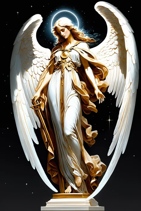 (art by charles bargue:1.3), the angel of death, (Cloaked in flowing, ethereal robes that shift like twilight mist, adorned with celestial symbols of eternity), (Radiating an aura of solemn grace, the angel of death carries out their sacred duty with compassion and unwavering resolve), (With piercing, compassionate eyes and feathered wings that span the expanse of eternity, their presence instills both awe and comfort), ((Ambient Occlusion, Volumetric Lighting, Volumetric Light, Volumetric, Natural Lighting, super resolution, ultra hd, megapixel, (8k resolution), 8k, 8kres, 8k res, absurdres, high resolution)),