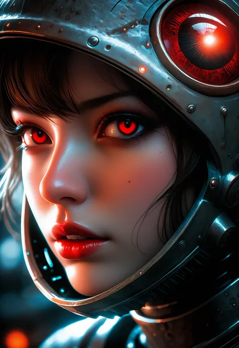 Movie, ((Face close up)), best quality, clear graphics, torch light, (The detail is clear to every hair on the face), 1girl, demonic, evil, nsfw, sexy woman, eye depth, (brother moons), (dead space) ,science fiction, (beautiful glowing red eyes), photo realistic, 20 megapixel, nikon d850, ((vibrant, photo realistic, realistic, dramatic, sharp focus, 8k)), (faded freckles:0.6), subsurface scattering, sharp, retouched, intricate detail, by Greg Rutkowski, by (Jeremy Lipking:0.8), ((junji ito)), by ralph bakshi,((Silent Hill)), H.R. Giger, Beksinski