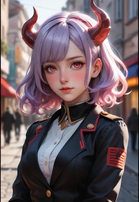 3D animation, skin texture, detailed hair, portrait, looking straight forward, beautiful eyes, big wide eyes, detailed eyes, detailed lips, big lips, exaggerated features, long eyelashes, light bush, high quality, focused, 1girl, solo, long hair, looking at viewer, blush, bangs, long sleeves, hair between eyes, closed mouth, jacket, yellow eyes, upper body, purple hair, ahoge, grey hair, multicolored hair, horns, pointy ears, virtual youtuber, collar, lips, streaked hair, sleeves past wrists, slit pupils, demon horns, sleeves past fingers, striped horns, la+ darknesss, Fate/Stay Night, a handsome man with red hair in a black coat and military uniform, in the anime style, with a background of a city street, a full body portrait, red eyes, a smiling expression, in the style of anime art, warm colors, vibrant colors, bright background, doodle in the style of Keith Haring, flat illustration, sharpie illustration, bold lines and solid colors, minimalist, white background, simple and clean, simple details, vector illustration, (art by joan cornella in peter bagge style:1.5), (Georgy Kurasov art:1.5), (drawn by Wu Guanzhong, ink artistic conception, abstract simple lines, minimalism, illustration style:1.5), (in a classic dark fantasy game art, cid horror film directed by Ryûtarô Nakamura and H. P Lovecraft:1.5)
