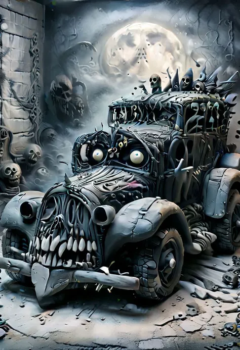 (best quality), (UHQ, high resolution),c1t03nt5,realistic, black car, horror theme ,ais-drkclymtn,