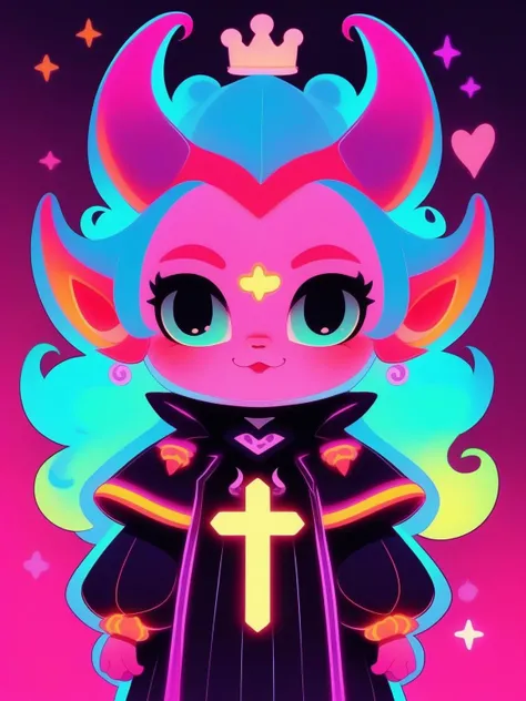 An illustration of a cutest art style demon, in the style of cartoon - inspired pop, neon colors, fluorescent, clair - obscure lighting, cross - processing/ processed, rtx on, cute cartoonish designs, princesscore, nu - goth, Genndy Tartakovsky,