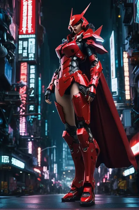 1girl armor cyborg warrior on a cyberpunk city avenue at night, red cape, jump, warhammer,
hips, knees, feet, from distance,
portrait,(front view:1.3),eye-contact, <lora:SDXL_Gundam_v3:0.150> BJ_Gundam_SDXL
