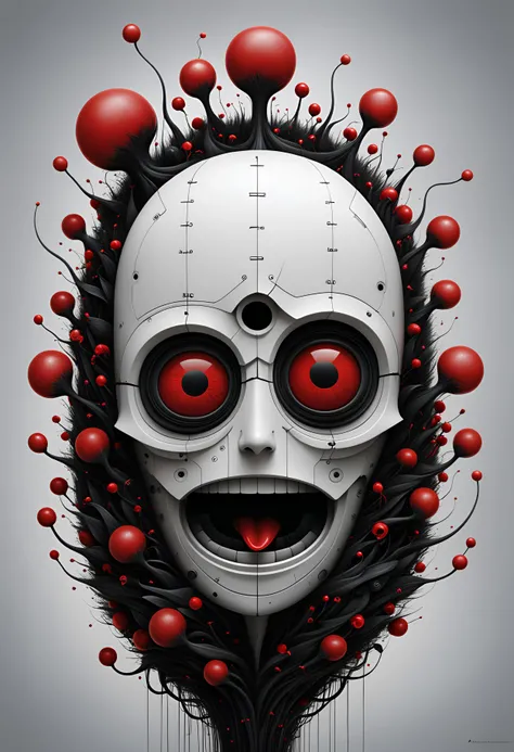 in the epic style of Anton Semenov, create something completely stupid in a very clear and simple design, using red and black colours, (and don't forget to add a small piece of beauty and (real fun):1.2), use sarcasm and really every kind of evil cliché, (masterpiece of unconventional Art:1.2), highest quality, 32k, intricate details,, <lora:sdxl_add-detail-xl>, <lora:sdxl_xl_more_art-full_v1:0.8>, <lora:sdxl_style_Anton Semenov_tbh118-sdxl:0.1>, , , , ,