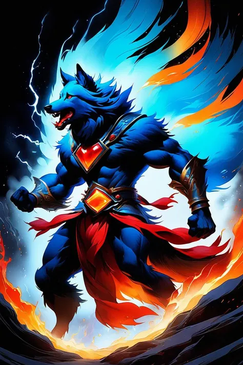 (Watercolor painting) of (art by Jean Ignace Isidore Grandville:1,3) of (The Plasma-Energized Wolf, A wolf with plasma-energized fur and crackling energy. Plasma reds, electrifying blues, and energetic patterns. Energetic and electrifying.:1.3),character focus, Natural Lighting, Volumetric Lighting, Volumetric Light, Volumetric, absurdres, high resolution, (8k resolution), 8k, 8kres, 8k res, super resolution, ultra hd, megapixel, Establishing Shot, Deep Focus, Hip Level Shot, Quarter Turn Camera Staging, From Front, From Side,
