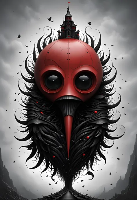 in the epic style of Anton Semenov, create something completely stupid in a very clear and simple design, using red and black colours, (and don't forget to add a small piece of beauty and (real fun):1.2), use sarcasm and really every kind of evil cliché, (masterpiece of unconventional Art:1.2), highest quality, 32k, intricate details,, <lora:sdxl_add-detail-xl>, <lora:sdxl_xl_more_art-full_v1:0.8>, <lora:sdxl_style_Anton Semenov_tbh118-sdxl:0.1>, , , , ,