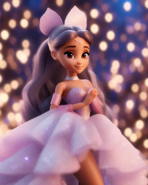 god is a woman, ariana grande, a radiant and beautiful heaven, bokeh, (realistic), pixar doll