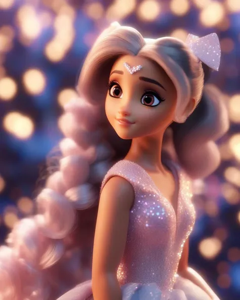 god is a woman, ariana grande, a radiant and beautiful heaven, bokeh, (realistic), pixar doll