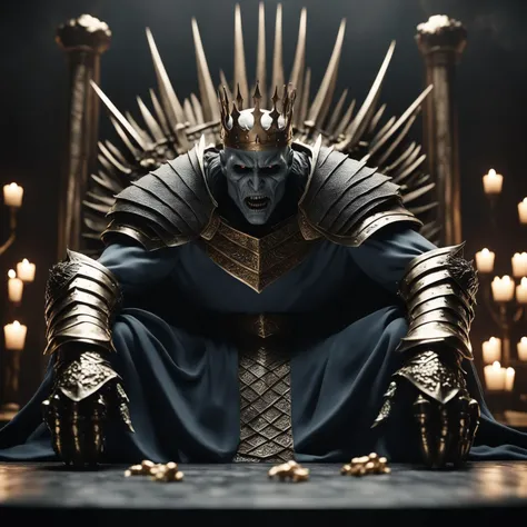 a ultra realistic death king in the style of the game of thrones, scary, and angry, perfect composition, beautiful shot