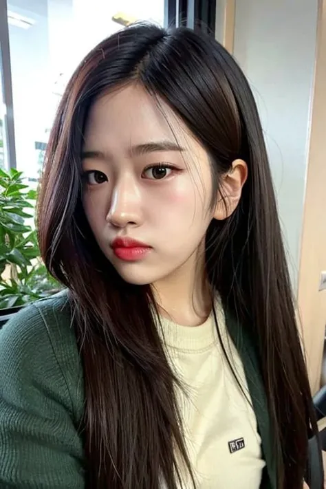 masterpiece, best quality, lifelike texture, award winning photo, nikon RAW photo, 8k ,Fujifilm XT3, photorealistic, detailed face, indoors, dim lighting, (looking at viewer:1.2), yujin1, <lora:yujin1:1>