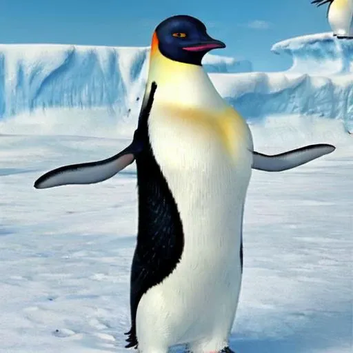 <lora:Gloria:0.8> female emperor penguin, lowered flippers, full body