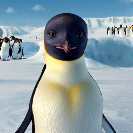<lora:Gloria:0.8> female emperor penguin, watching at horizon, front view, lowered flippers