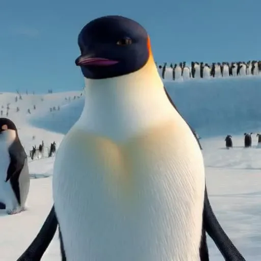 <lora:Gloria:0.8> female emperor penguin, watching at horizon, front view, lowered flippers, full body