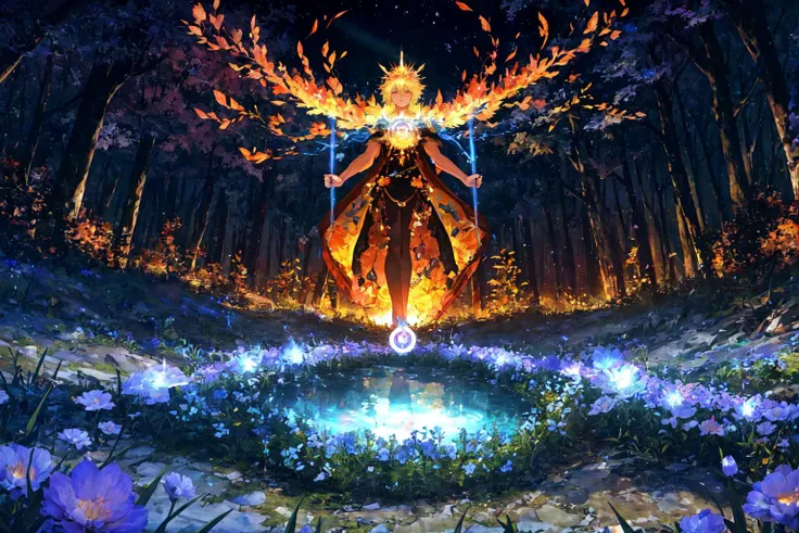 Hear me oh Spirits of Light and Fire, an Enemy dangers those important to nature
take my mana and fill the circles of the skies, fire electricity form the plasma that burns the wood, light and holy purify of what remains.
Oh Spirits of Water and earth, hear my prayer, regenerate and rejuvenate, revive the forest that once was, revive the flowers to balance nature.
I am just an engine, the elements are my fuel.
I am the principle of the End, Death is my Calling, i am the principle of the Beginning, Life is my Goal. I fear no Enemy nor will i hurt my friends.
Life in Death and Death in Life cycle trough the Earth and i am its Judge and Executioner.
Oh Enemy of Life, hear my Call, hear my Judgement and prepare for the next adventure, may you rest in peace and will life bloom for all eternity after you are gone.
Absolute annihilation and Absolute rejuvenation of Life