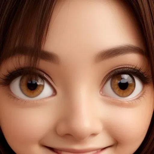 parody close up,chibi girl,from below,solo, brown eyes,closed mouth,smile,brown hair,   one eye closed,  <lora:Parody close upV1:1>