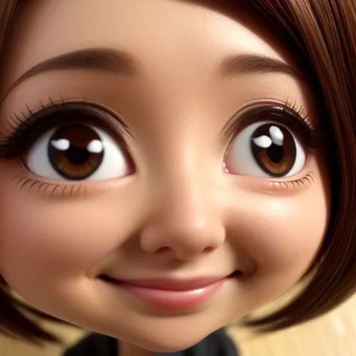 parody close up,chibi girl,from above,solo, brown eyes,closed mouth,smile,brown hair, one eye closed, <lora:Parody close upV1:1.1>