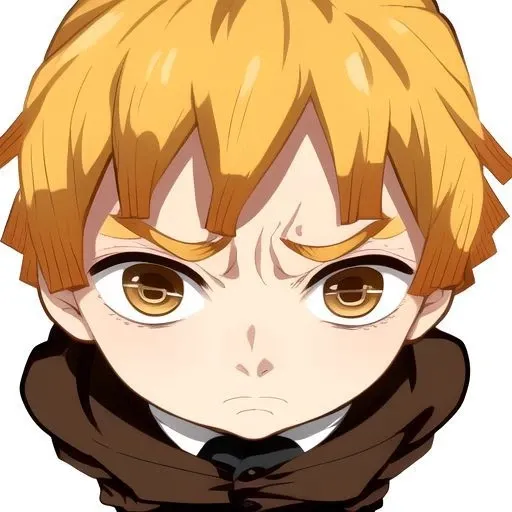 yellow hair, 1boy, agatsuma zenitsu, close up,chibi,from above,frown,white background, <lora:ParodyCloseUp-lbw:1> <lora:Character_agatsuma_zenitsu:1>