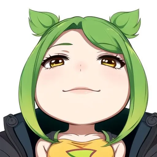 zeri, twintails, yellow tank top, jacket,green twintails, close up,chibi,from below,white background, <lora:ParodyCloseUp-lbw:1><lora:Zeri-t3:0.7>
