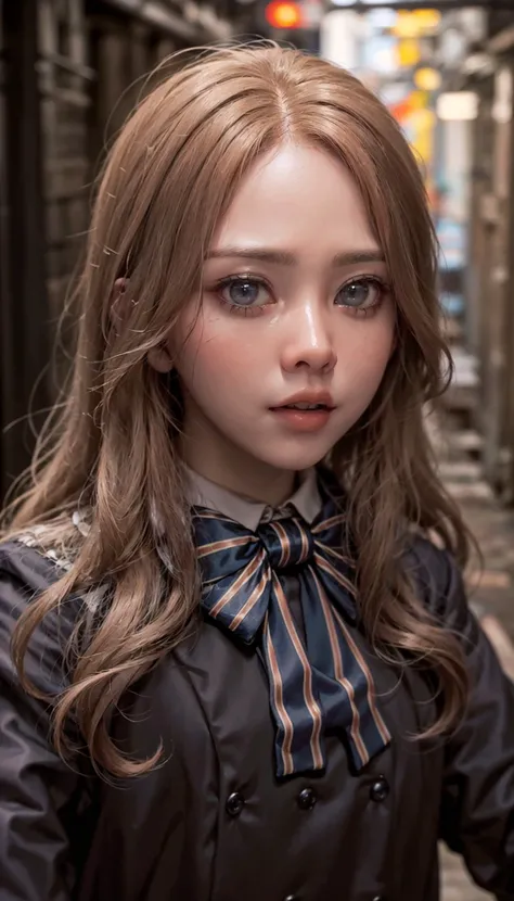 <lora:M3GEN:0.65>,
(looking at viewer),(cowboy shot dynamic pose:1.22),
M3GEN/(Robot Girl/), 1girl, solo, long hair, blonde hair, realistic, blurry, grey eyes, bow, photo inset, upper body, bowtie, parted lips, ribbon, lips,
detailed shiny skin,perfect and very white teeth,
finely detailed beautiful eyes,Ultra-fine facial detail,eyelashes,Glossy pink lips,
(detailed The dark and terrifying alleys background:1.4),outdoors,(day:1.33),
depth of field,intricate,elegant,highly detailed,digital photography,masterpiece,hdr,<lora:LASER-V2:0.35>,