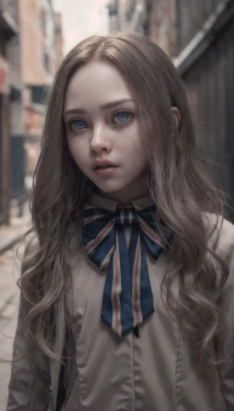 <lora:M3GEN:0.65>,
(looking at viewer),(cowboy shot dynamic pose:1.22),
M3GEN/(Robot Girl/), 1girl, solo, long hair, blonde hair, realistic, blurry, grey eyes, bow, photo inset, upper body, bowtie, parted lips, ribbon, lips,
detailed shiny skin,perfect and very white teeth,
finely detailed beautiful eyes,Ultra-fine facial detail,eyelashes,Glossy pink lips,
(detailed The dark and terrifying alleys background:1.4),outdoors,(day:1.33),
depth of field,intricate,elegant,highly detailed,digital photography,masterpiece,hdr,<lora:LASER-V2:0.35>,