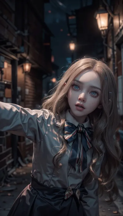 <lora:M3GEN:0.65>
(looking at viewer),(cowboy shot dynamic pose:1.22),
M3GEN/(Robot Girl/), 1girl, solo, long hair, blonde hair, realistic, blurry, grey eyes, bow, photo inset, upper body, bowtie, parted lips, ribbon, lips,
detailed shiny skin,perfect and very white teeth,
finely detailed beautiful eyes,Ultra-fine facial detail,eyelashes,Glossy pink lips,
(detailed The dark and terrifying alleys background:1.4),outdoors,(night:1.33),
depth of field,intricate,elegant,highly detailed,digital photography,masterpiece,hdr,