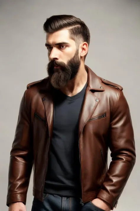 man with a long beard, leather jacket, masculine, clothing,