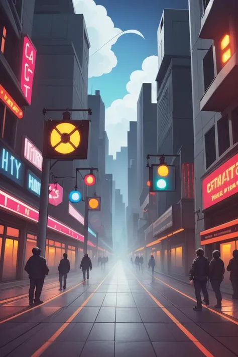 future city, town, neon lights