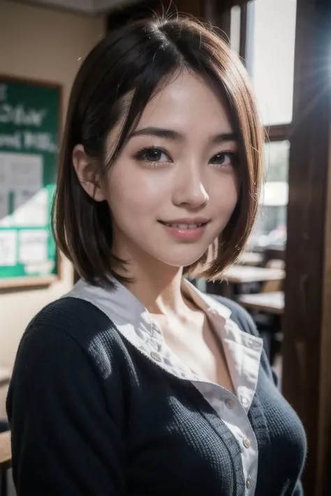 8k raw photo, best quality, masterpiece, realistic, ultra detail, photo realistic, high resolution,highres, smoother lighting,realistic lighting, Increase quality, best quality real texture skin, upper body, slender, cute face, smile, beautiful details eyes, 20yo, pretty, drill hair,school uniform,