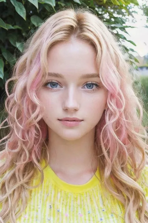 high resolution photo shoot, portrait, good focus, gorgeous european sassy woman, 20 years old, big blonde wavy hair, tight bright-pink mini skirt, tight white tshirt, detailed similar natural real eyes, look tantalizing into cam, cute symmetrical detailed face, at university