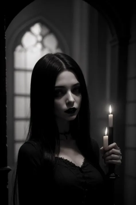 an eerily attractive gothic female vampire. 1500s. disturbing and unsettling. bloody teeth. dark candlelit crypt. volumetric lighting, high dynamic range. <lora:GoodHands-vanilla:0.7>