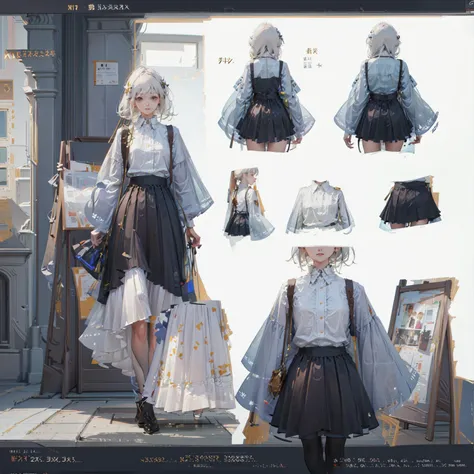 dal, beautiful, masterpiece, best quality, perfect lighting, extremely detailed CG unity 8k wallpaper,, reference sheet, model sheet, simple white background, (multiple views, [full body|from behind|from side|from front|close-up|upper body|portrait]:1), 1girl, open clothes, <lora:niji_wushi:1>, linen clothes, linen shirt,  <lora:reference:1>, referenceart, reference sheet, multiple views,