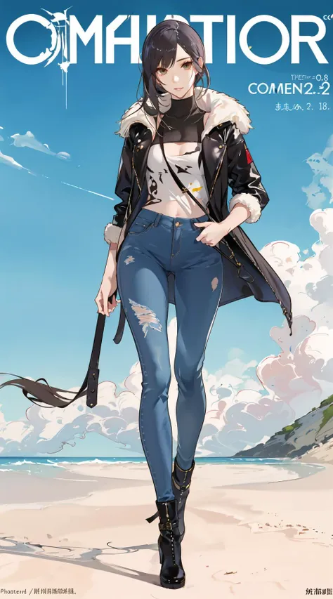 (faithlastnamesd15:0.8),best quality,(masterpiece, photorealistic:1.2),soothing tones, comic cover,<lora:comicCover_v10:0.8> 1 female, meture female, faux fur coat, skinny jeans, heeled booties