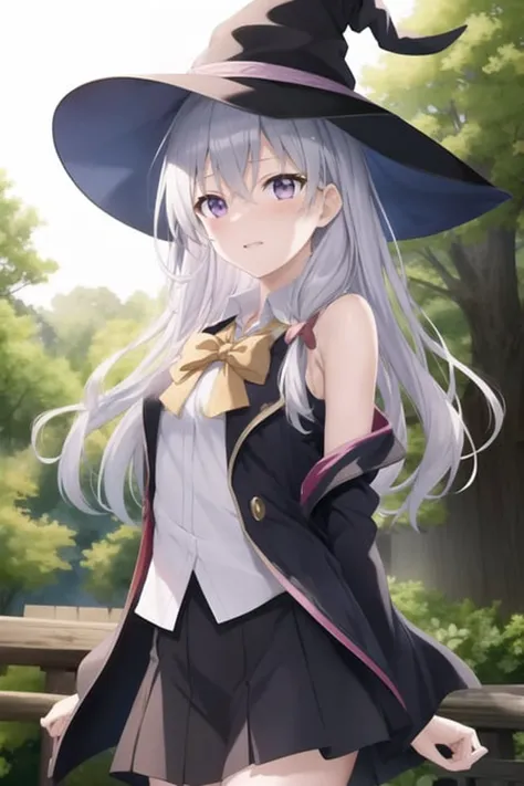 score_9, score_8_up, score_7_up, source_anime,
midorifuse,
midori fuse, long hair, ribbon, purple eyes, hair ribbon, white hair,
skirt, thighhighs, hat, black thighhighs, zettai ryouiki, witch hat,
forest, night,
looking at viewer, cowboy shot, solo, dutch angle