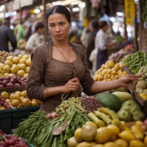 a beautiful and realistic depiction of an woman in the market.