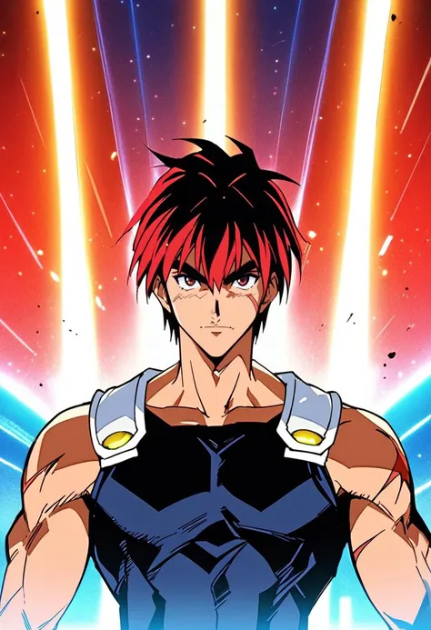 source_anime, (masterpiece), (best quality), score_9, score_8_up, score_7_up, (masterpiece:1.2), (best quality:1.3), 1boy <lora:Gene_Starwind_Outlaw_Star-000005:0.8> gstar_ostr, red hair, scar, looking at viewer, portrait, muscular, shoulder star, cockpit background, 1990s \(style\), masterful composition, dynamic movement, low-key lighting, lo-fi, glow, dynamic cinematic lighting, ray_tracing, global illumination <lora:Anime Style (Vauxz) PONY:0.8>