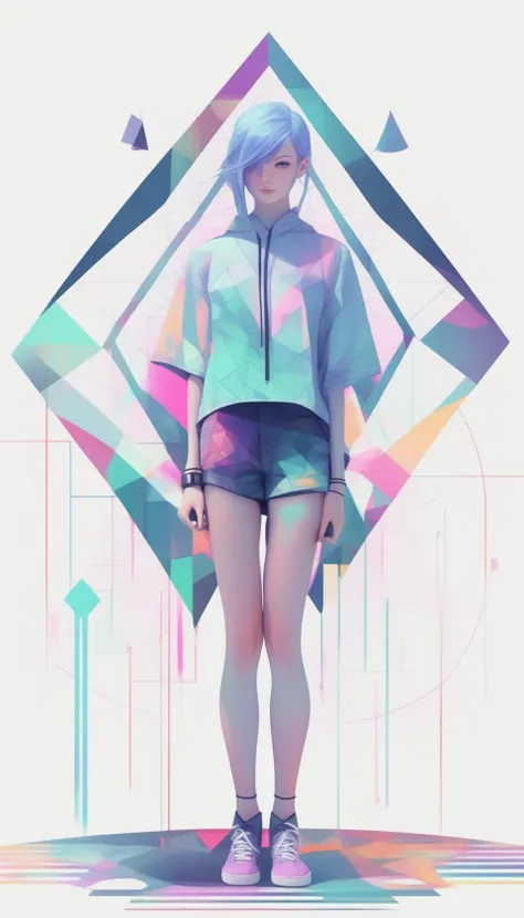 1sacred geometry pattern alchemist female, shorts, full body, elegant, glitch, ambient light, art by Leon Spilliaert