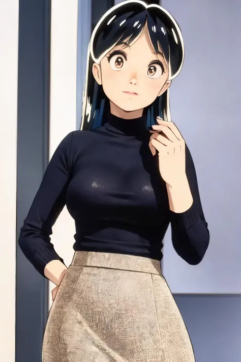 (Realistic:1.5) High-neck sweater with a midi skirt<lora:EdobUruseiYatsura_v2.0:0.8>