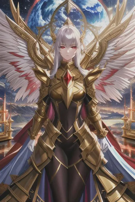 (masterpiece:1.2), best quality, (fantasy aesthetic, light aesthetic, tranquil aesthetic, temple aesthetic:1.2), light undertones, (cinematic lighting:1.2), (detailed lighting:1.1), pixiv, realistic proportions, neutral, fierce ,(1girl:1.2), (golden shiny breastplate, battle pose:1.2), ((slim:1.1) intricate armored dress:1.2), (messy hair:1.1), (swirling, accessories, cape:1.1), (transparent bodysuit:1.1), (full body view:0.8), dynamic pose, dutch angle, (extremely detailed landscape:1.3), (highres, absurdres:1.2), (beautiful detailed eyes:1.2), (fierce eyes:1.2), raytracing, volumetric, photo of the most beautiful artwork in the world featuring a war goddess, wings, unarmed, white hair, apocalypse, bright red spiraling flames, dark night, relaxed hands