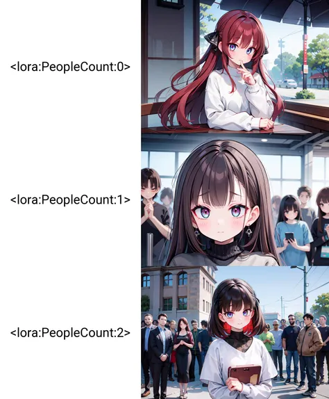 1girl,standing,red_hair,green_eyes,sweater,jeans(,full_body,zooming out,:1.2) ,<lora:PeopleCount:0>,crowd,public, anime,pov,8k,cg,((masterpiece, best quality, high resolution)),(((best quality))),((ultra-detailed)),beautiful detailed eyes,finely detail,thick outlines,cg,black eye_liner,cosmetics,(eyelashes,jewelry_eyes,Pupil:0.5), defined line, Digital art, big depth of field,