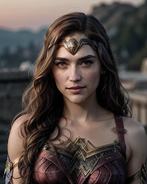 beautiful woman (Koh_MelanieScrofano:.99), (wonderwoman:1.2), elegant, (cosplaying as curvy wonderwoman:1.4) , hair blowing in wind, wind lift, natural skin texture, (greek battlefield), sunset, cute smile, 24mm, 4k textures, soft cinematic light, adobe lightroom, photolab, hdr, intricate, elegant, highly detailed, sharp focus, ((((cinematic look)))), soothing tones, insane details, intricate details, hyperdetailed, low contrast, soft cinematic light, exposure blend, hdr, faded,