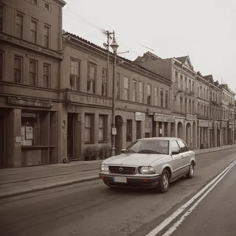 car on a street, buildings <lora:DonM4lbum1nV2:1.0>