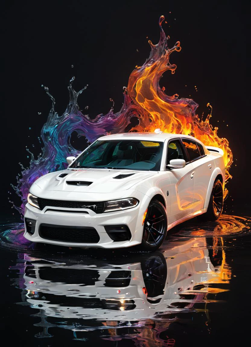 inddors, a parked white chargerhellcatsrt car, simplistic, black room, lights, highly detailed, cinematic, colorful, splashing, reflections, water, energy, fluid, waves, engraved, fire
<lora:ArtfullyME_SDXL__v1:0.6> Artme <lora:ChargerHellcatSDXL:0.8>